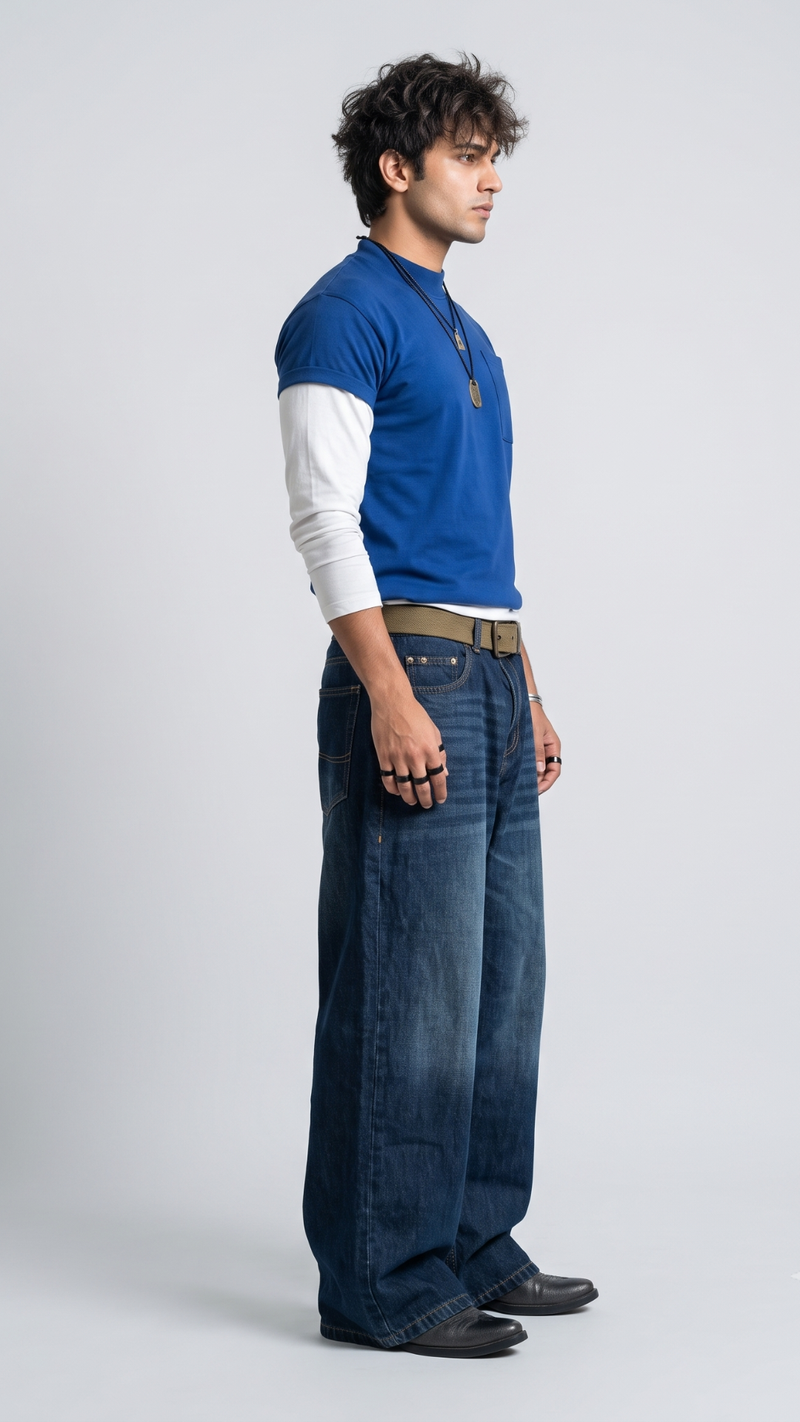 DARK BLUE WASHED-WIDELEG